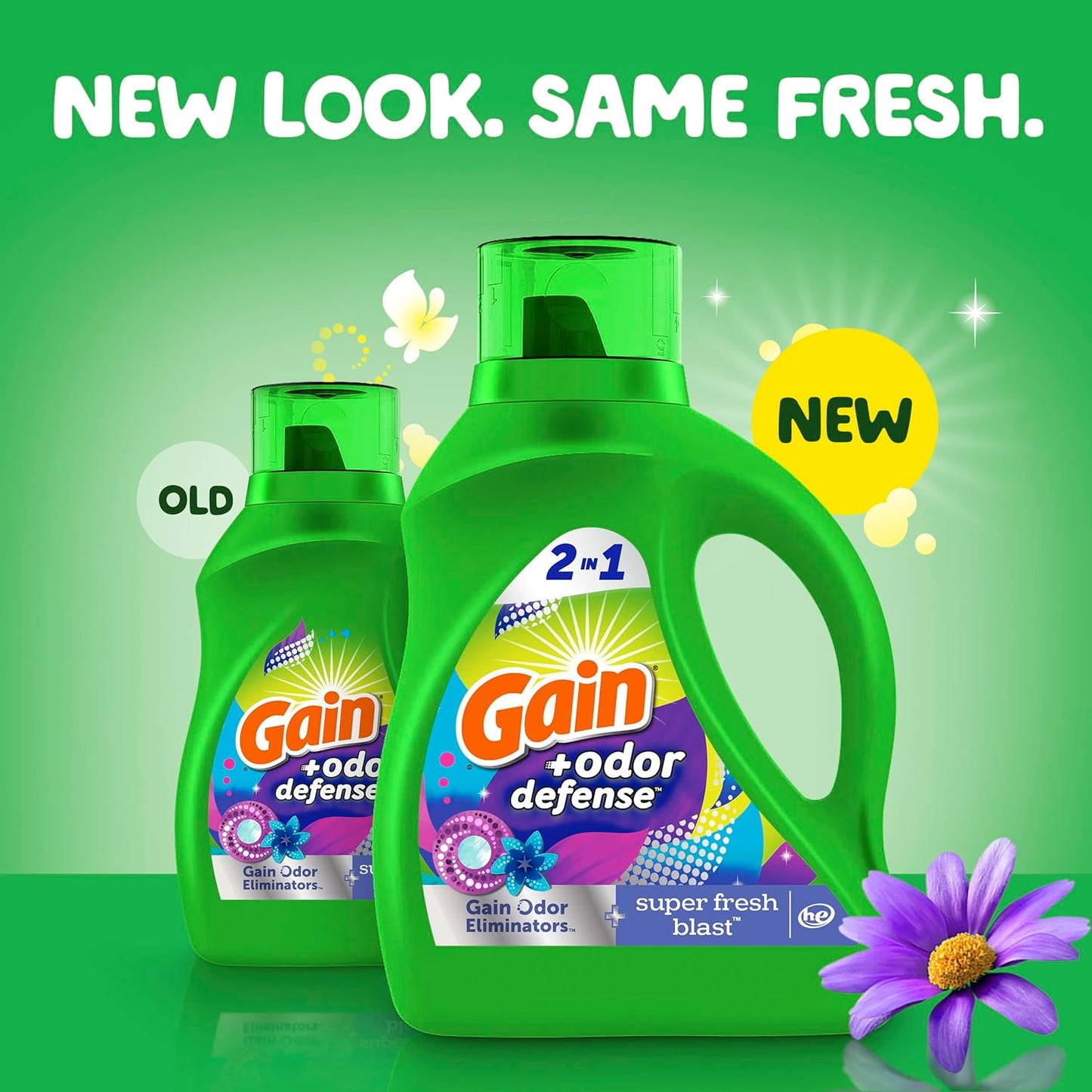 Gain Odor Defense Liquid Laundry Detergent, Super Fresh Blast Scent, 2 x 65 fl oz, 2 x 45 loads, total of 90 loads, 2 in 1, Laundry Detergent Liquid Soap, HE compatible