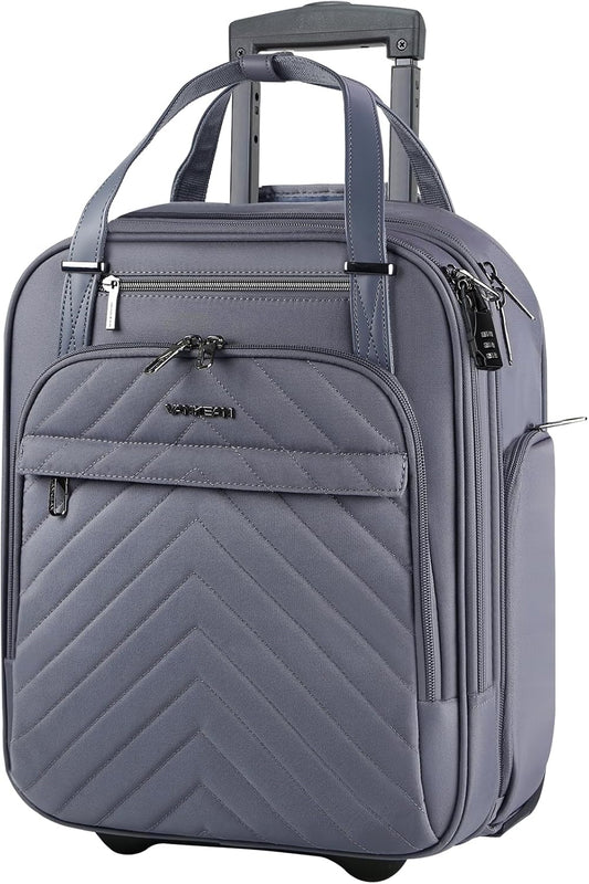 VANKEAN Carry On Underseat 16-inch Multi-functional Underseater Lightweight Overnight Suitcase with Wheels, Roller Case for Men Women Travel Business, Dark Grey