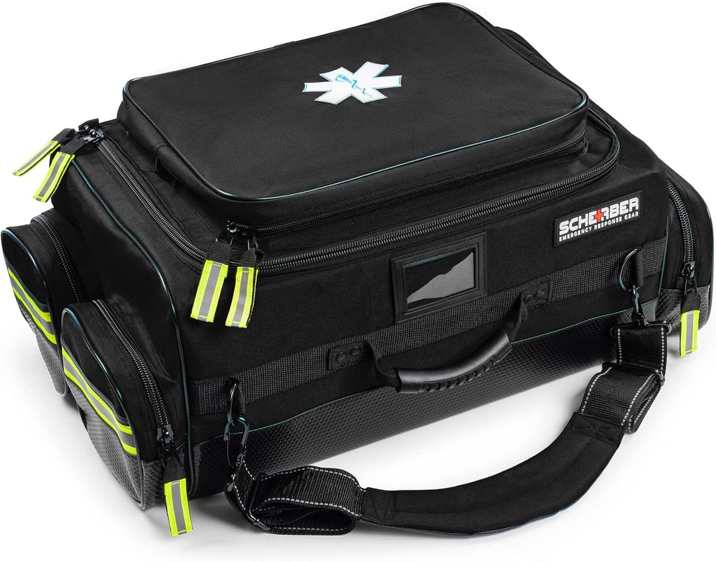 Scherber Fully-Stocked Premium First Responder Bag | HSA/FSA Approved | Large Pro EMT/EMS Trauma, Bleeding & Oxygen Medical Kit | CAT Tourniquet, HyFin Chest Seal & 250+ First Aid Supplies (Black)