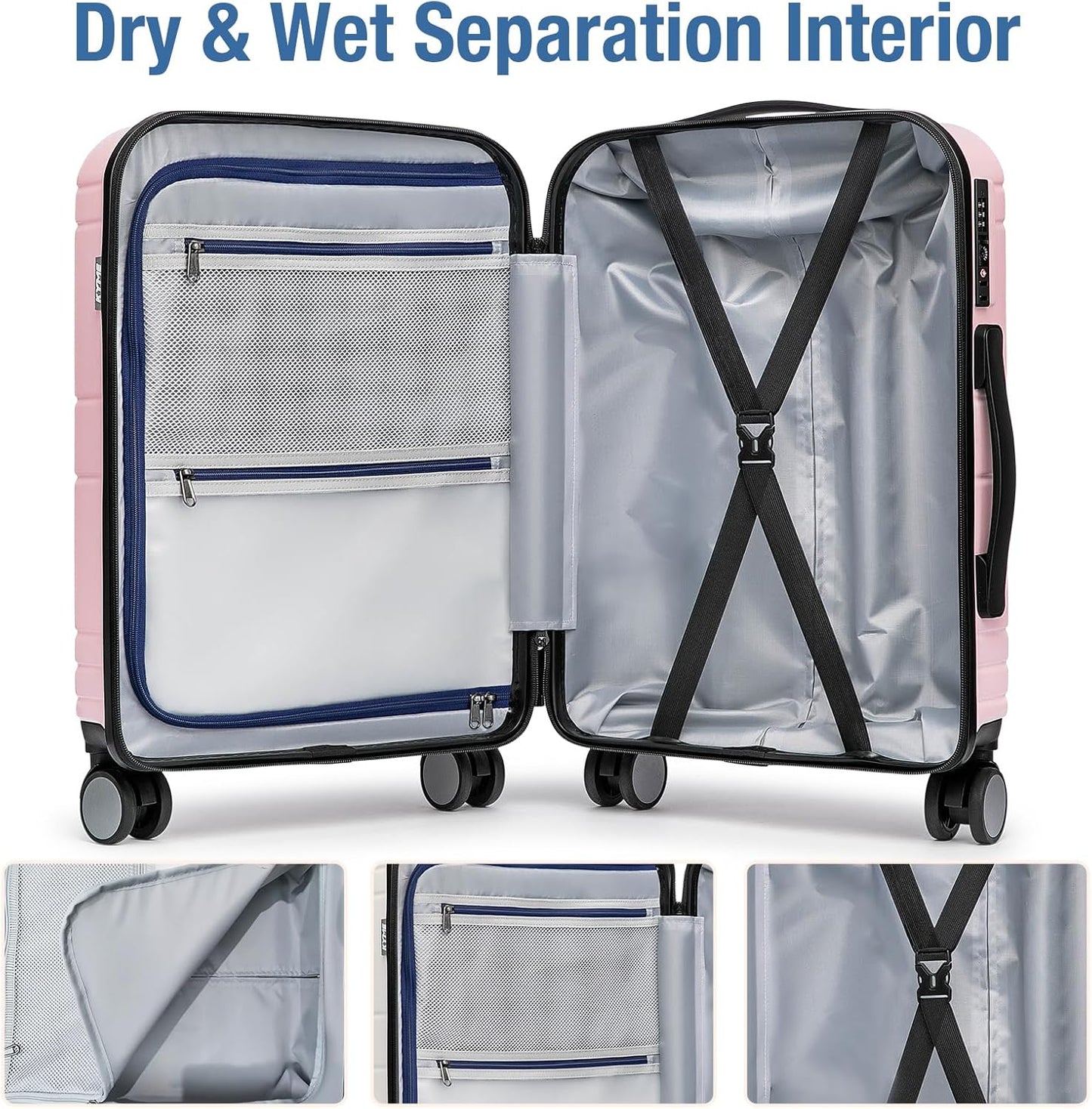 KYME Carry On Luggage 22x14x9 Airline Approved with TSA Lock Hard Shell Carry On Suitcase Lightweight Suitcases with Wheels Small Luggage for Men Women,Carry-On 20 Inch,Pink