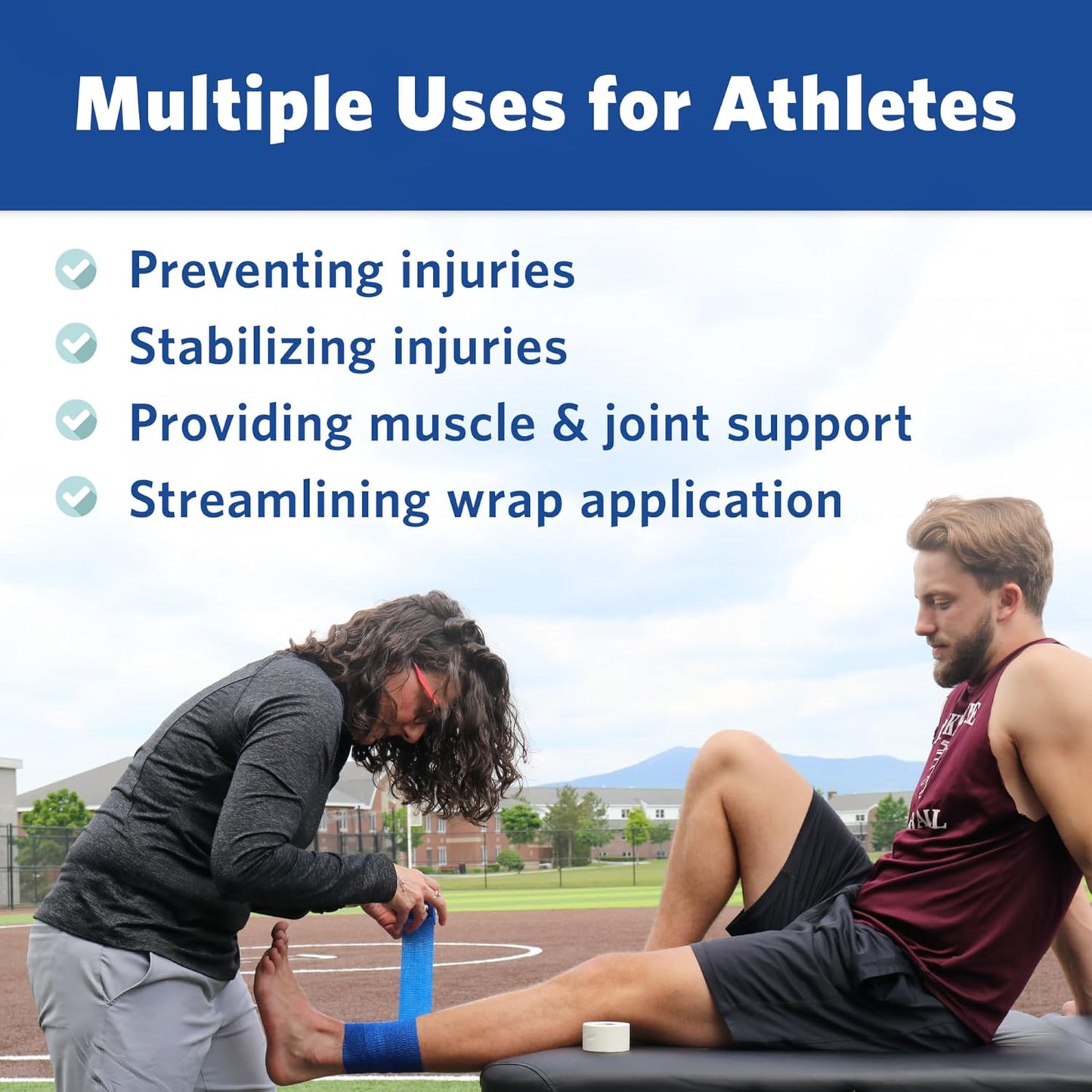 PowerFlex – Self-Adhering Sports Wrap for Injury Prevention & Post-Injury Stability – Medical-Grade, Sweat & Water Resistant First Aid Wrap for Athletes - Blue, 2 inch, 6 Rolls
