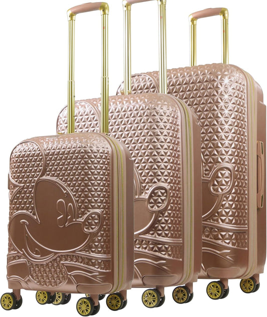 FUL Disney 3 Piece Rolling Luggage Set, Hardshell Suitcases with Spinner Wheels, Mickey Mouse-Rose Gold