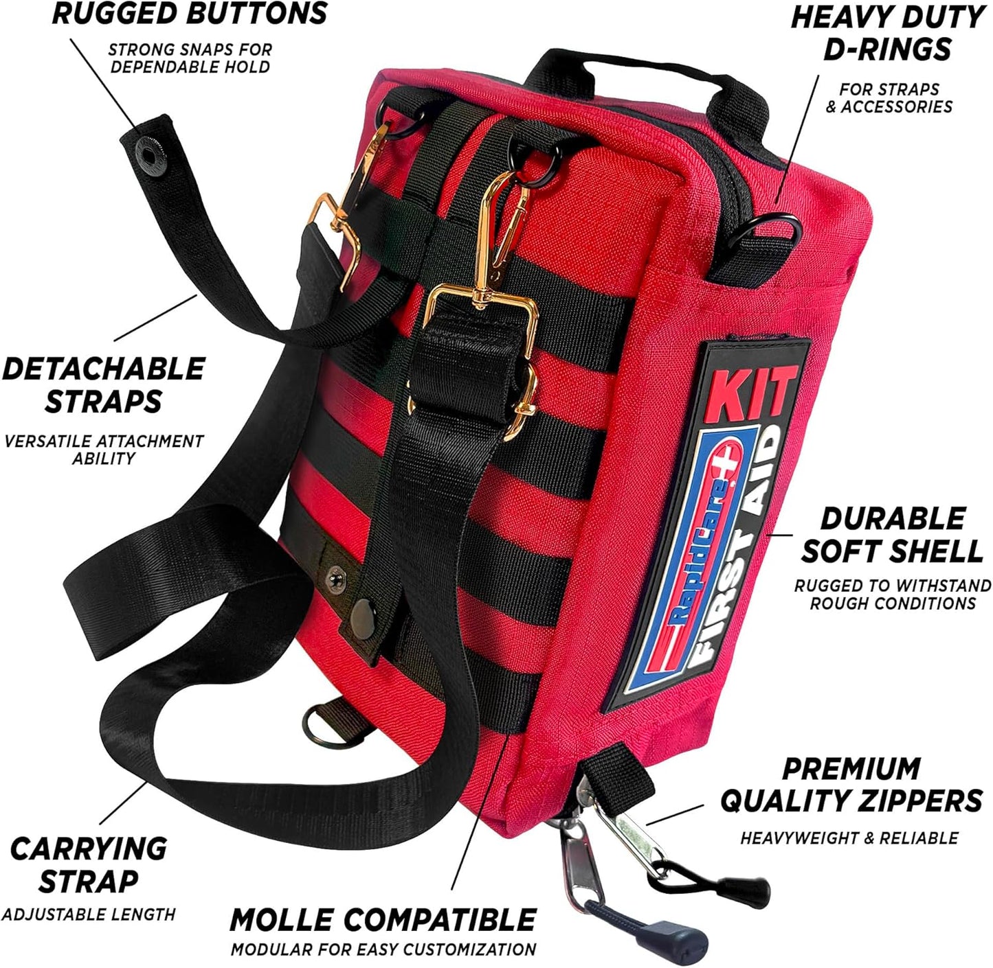 Rapid Care First Aid Kit – 300+ Piece Emergency Medical Kit with Bonus 95-Piece Travel Pack – Outdoor, Workplace, and Home Use – Color Coded & Labeled for Quick Access