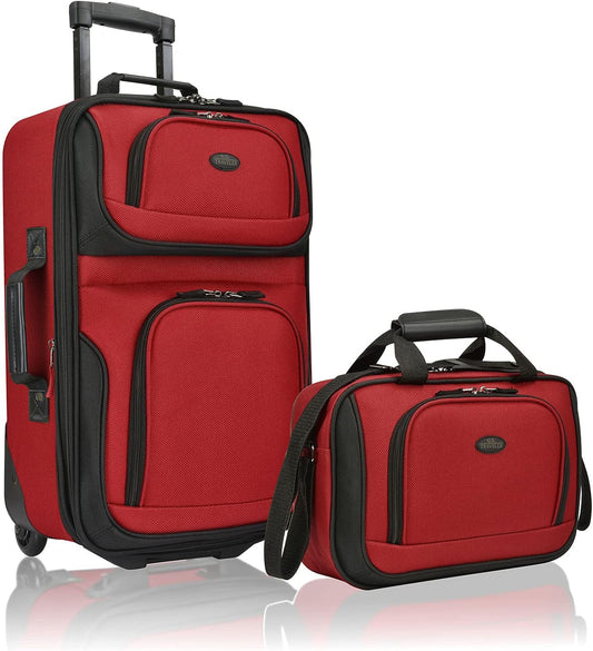 U.S. Traveler, Rio Rugged Fabric Expandable Upright Rolling Carry-on Luggage Set w/ Tote Bag, Red, 2-Piece (21/14)