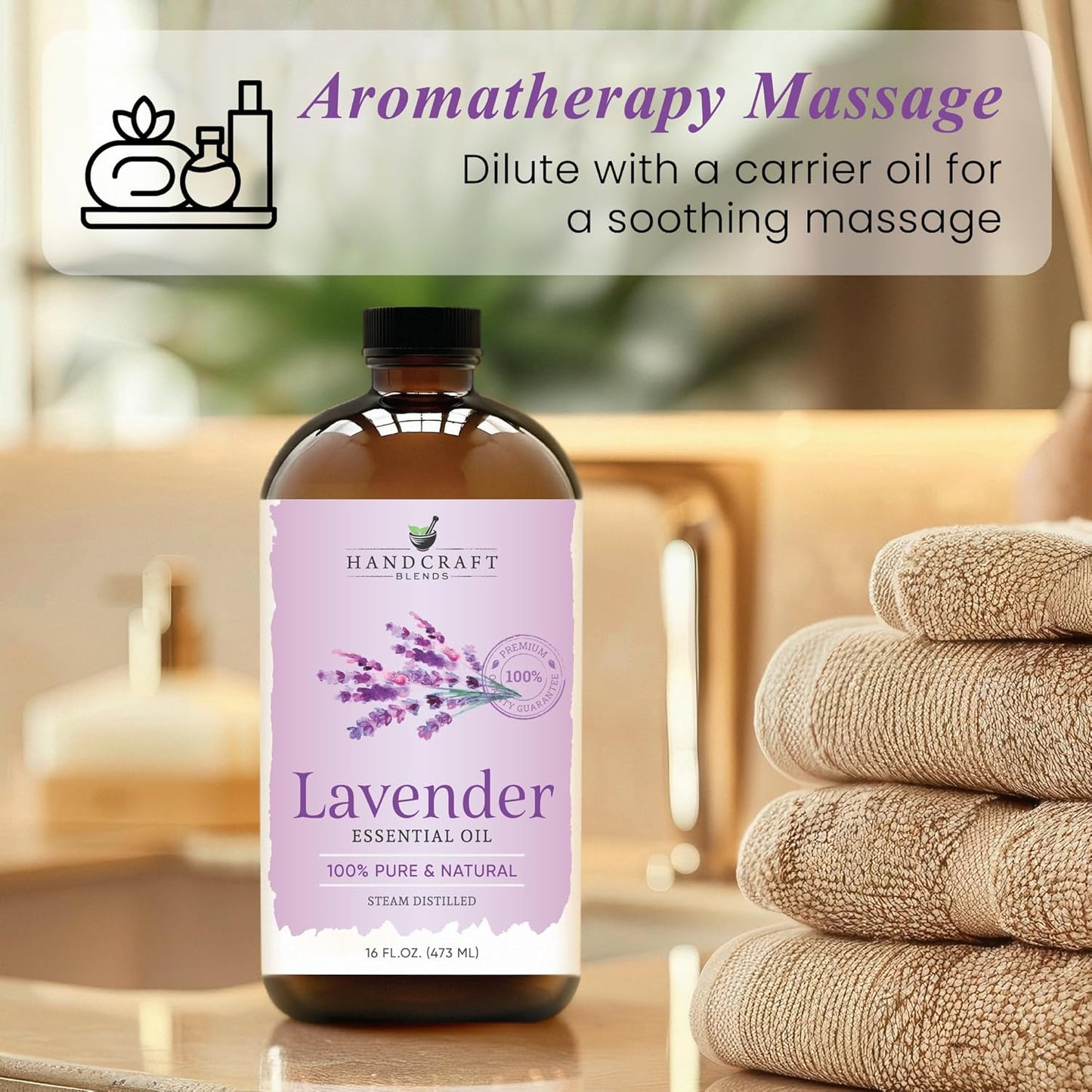 Handcraft Blends Lavender Essential Oil in Glass Bottle – Huge 16 Fl Oz – 100% Pure and Natural – Premium Grade Oil for Diffuser and Aromatherapy, Skin, Massage, Candle and Soap Making Fragrance