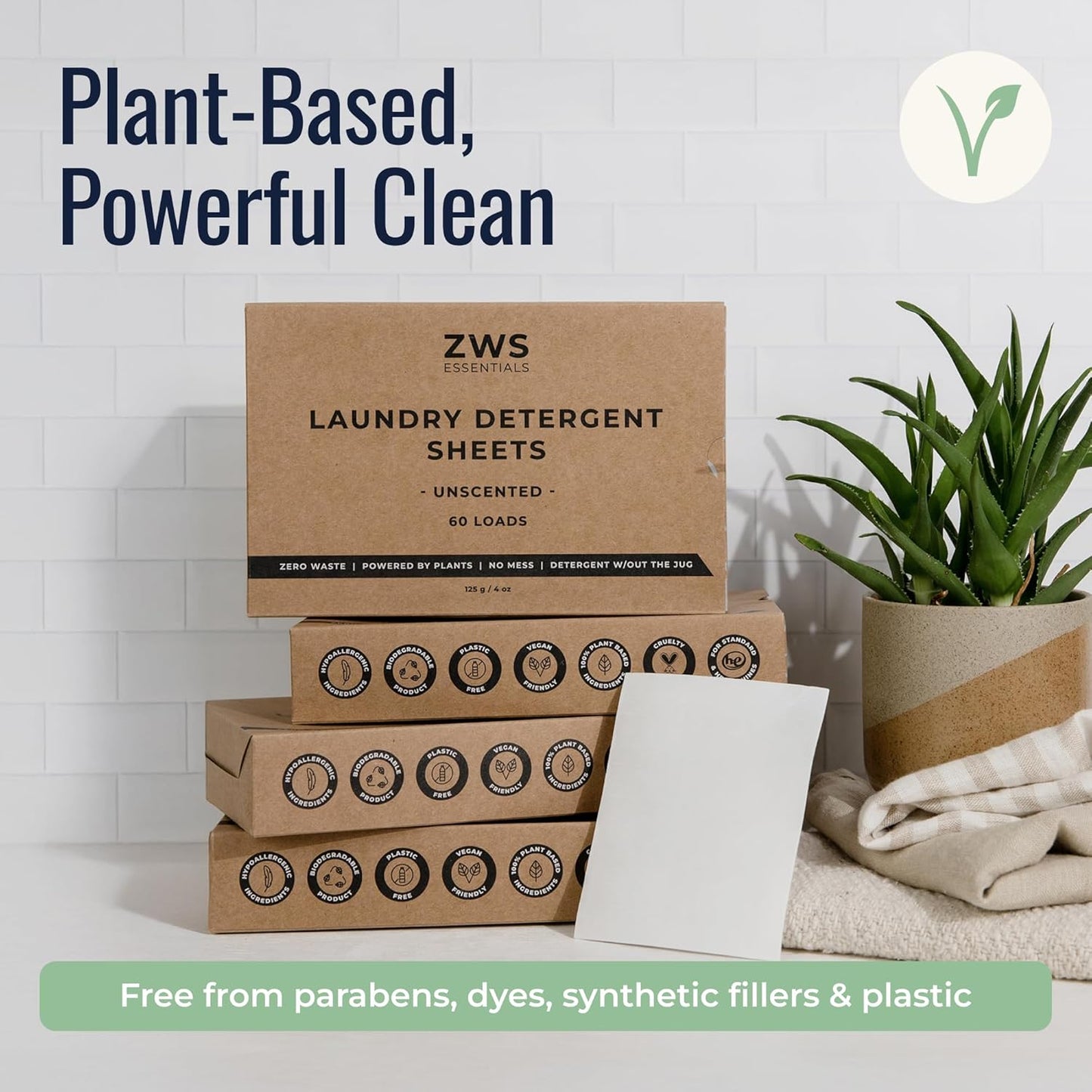 Laundry Detergent Sheets | Unscented, Hypoallergenic Laundry Strips for Sensitive Skin | Eco-Friendly, Plastic-Free Detergent for HE and Standard Machines