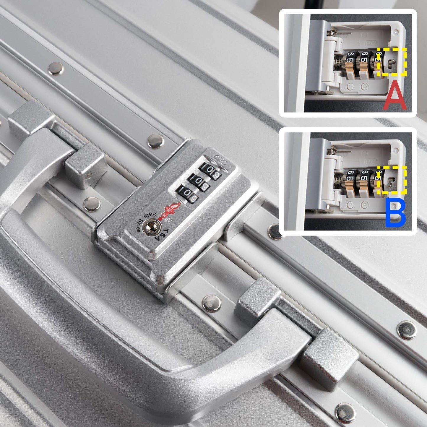 TRAVELKING All Aluminum Carry On Luggage Zipperless Hard Shell Luggage Case with TSA Lock Spinner Alloy Metal Suitcase (Silver, 20")