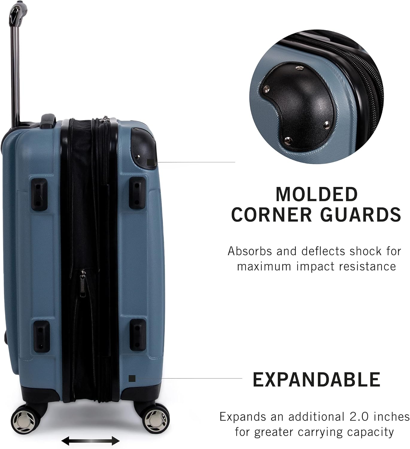 Kenneth Cole REACTION Renegade Luggage Expandable 8-Wheel Spinner Lightweight Hardside Suitcase, Granite Blue, 3-Piece Set (20"/24"/28")