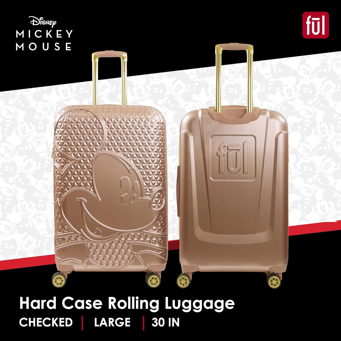 FUL Disney 30 Inch Rolling Luggage, Hardshell Suitcase with Spinner Wheels, Mickey Mouse-Rose Gold