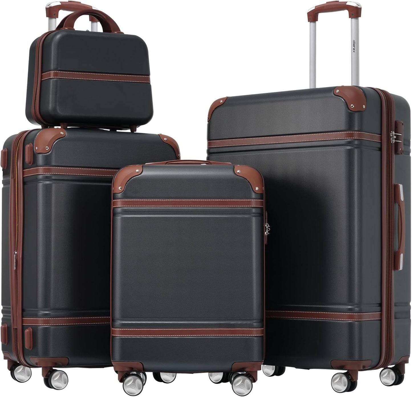 Merax Luggage Set 3 Piece Suitcase Set with Cosmetic Case Expandable Spinner Wheels Vintage Luggage Sets(Black,20"+24"+28")