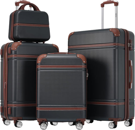 Merax Luggage Set 3 Piece Suitcase Set with Cosmetic Case Expandable Spinner Wheels Vintage Luggage Sets(Black,20"+24"+28")