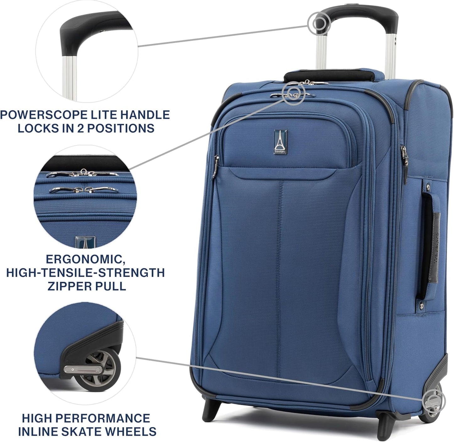 Travelpro Tourlite Softside 22" Expandable Carry-On Rollaboard (2-Wheel) Lightweight Luggage, Blue Suitcase