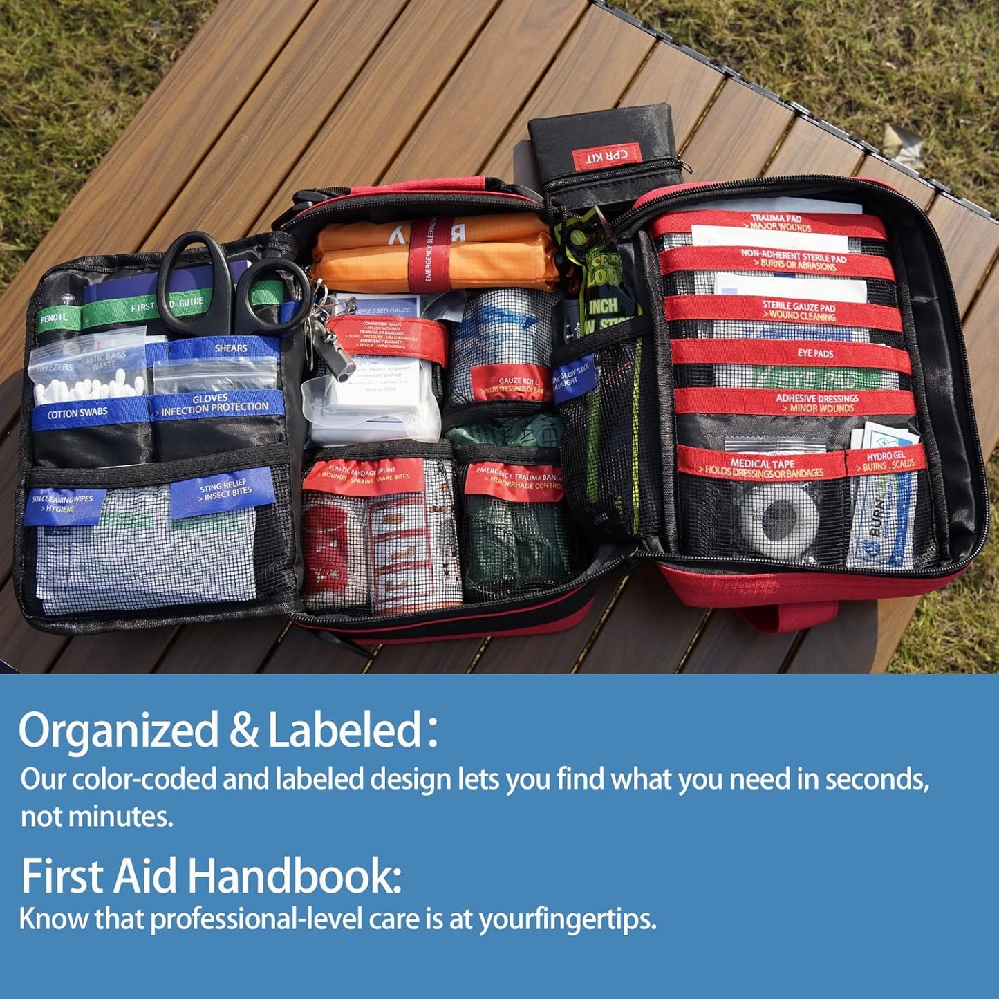 Comprehensive First Aid Kit for Home, Premium Emergency Trauma Kits with Shoulder Strap for Car Camping Gear, Waterproof Survival Kit, Home Essentials, Outdoor Emergency Medical Supplies -324 Piece