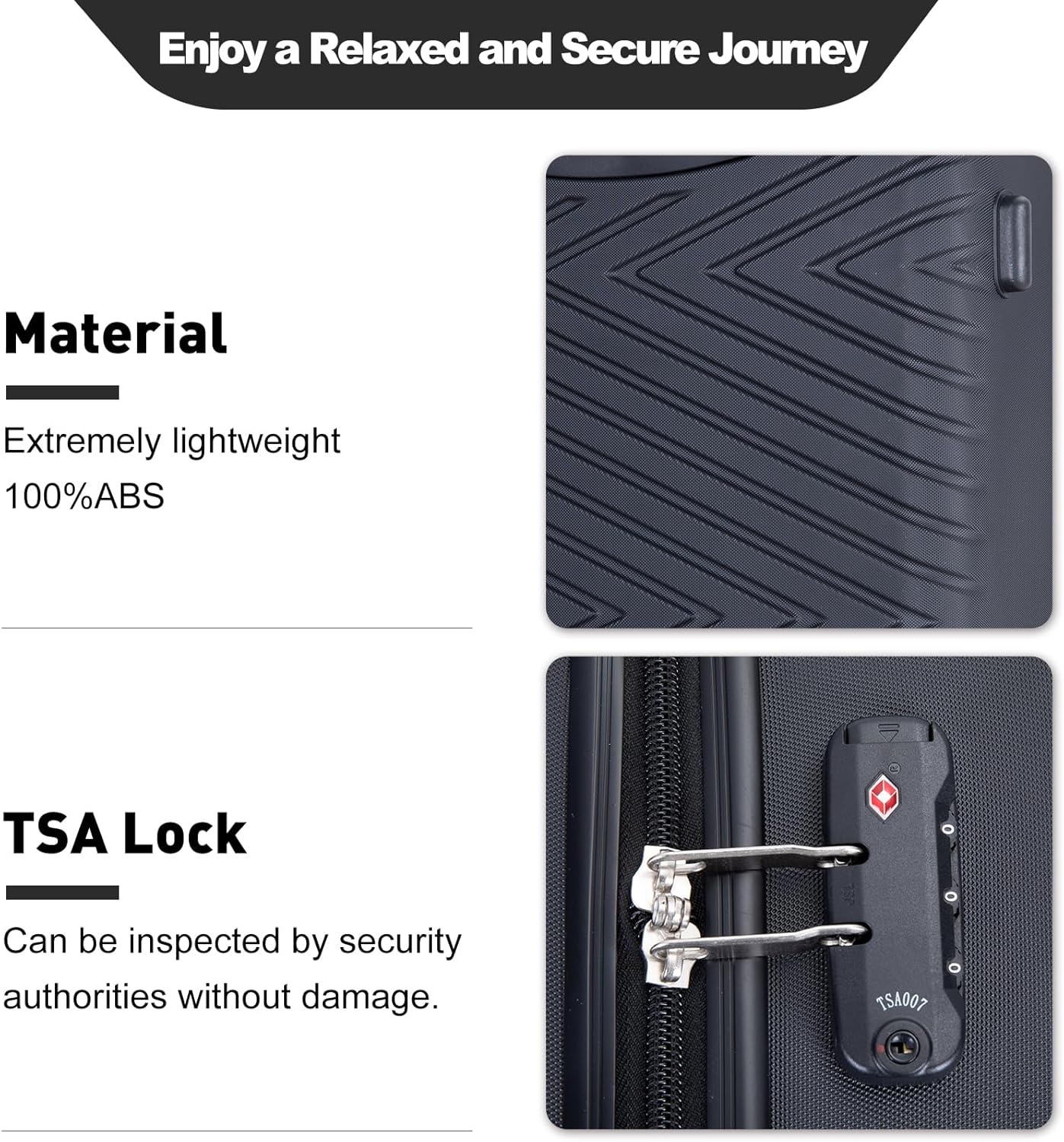 4-Piece Hardside Luggage Set with TSA Lock, Lightweight ABS Suitcases With Spinner Wheel, 16/20/24/28 inch, Black