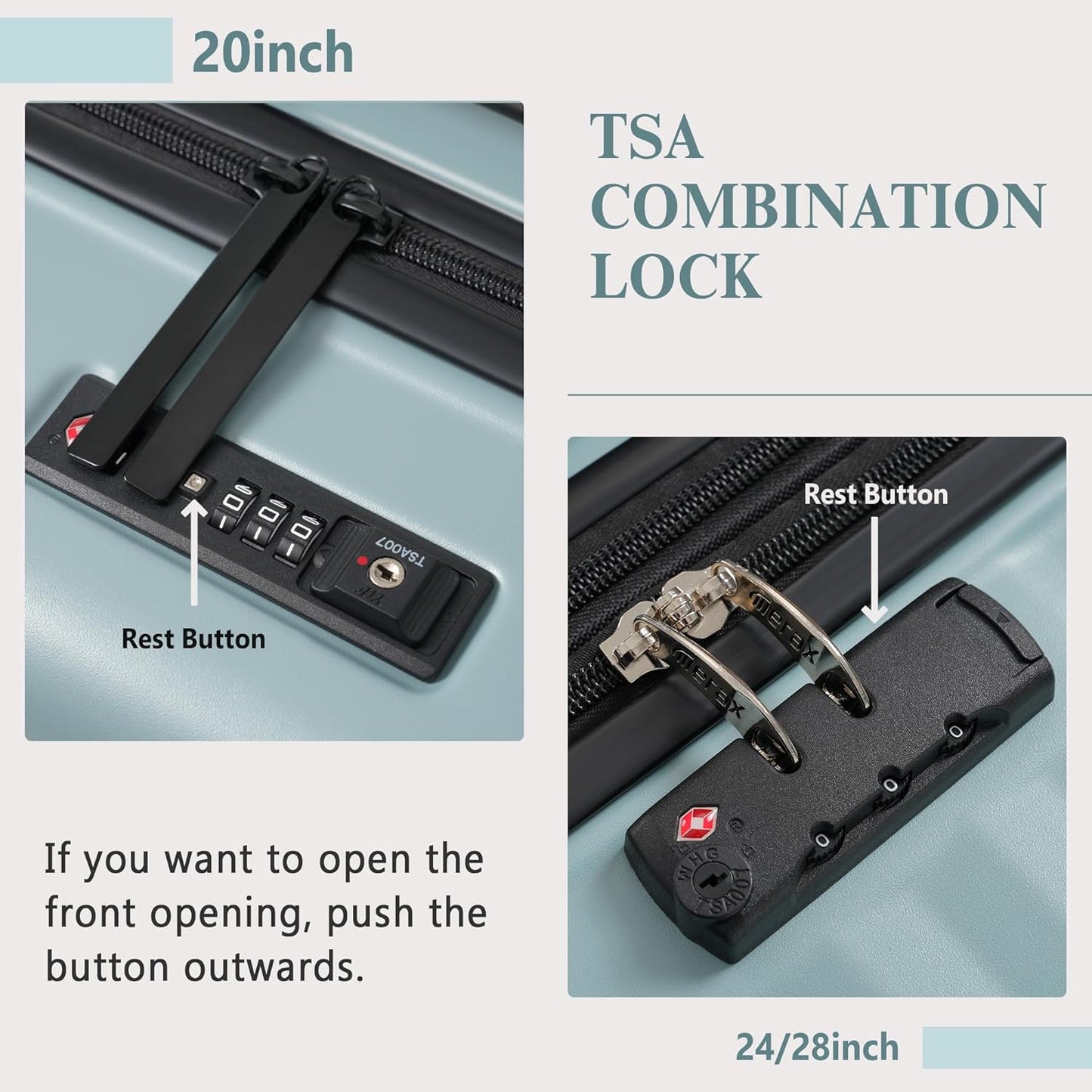 Merax Luggage Sets 3 Piece Front Opening, Hardside Lightweight Carry on Suitcase with Cup Holder USB Port,Durable Expandable Luggage with Bags Spinner Wheels and TSA Lock,Light Blue