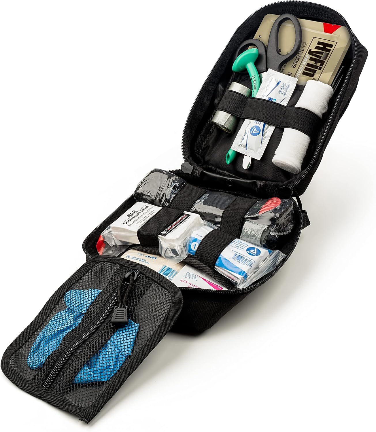 Scherber Premium IFAK Kit Trauma Pack | HSA/FSA Approved | Fully Stocked MOLLE Pouch w/CAT Tourniquet, HyFin Chest Seal, & Israeli Bandage | Trauma Kit for Gunshot, Bleeding, Major Wound Care (Black)