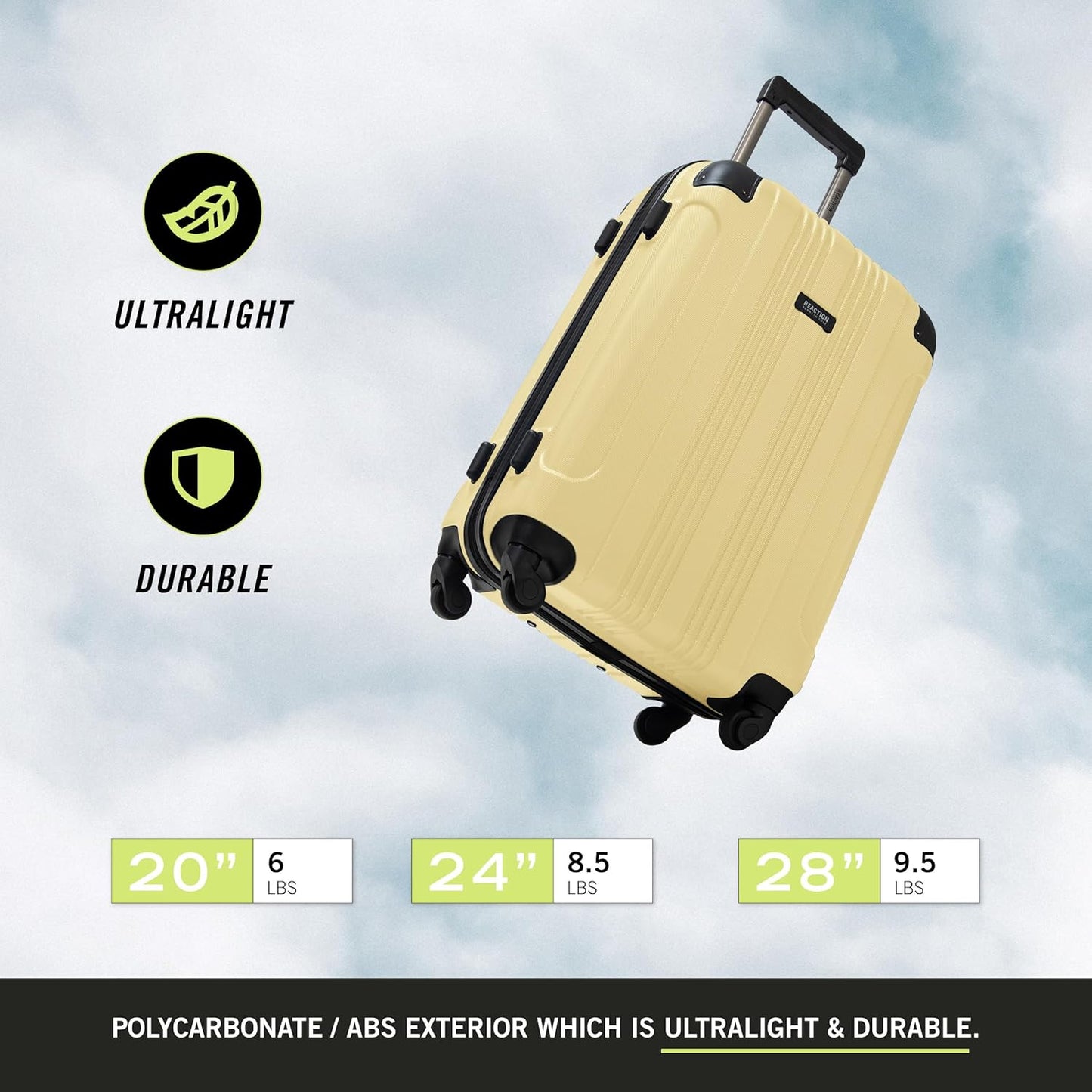 Kenneth Cole REACTION Out of Bounds Lightweight Hardshell 4-Wheel Spinner Luggage, Pale Banana, 28-Inch Carry On