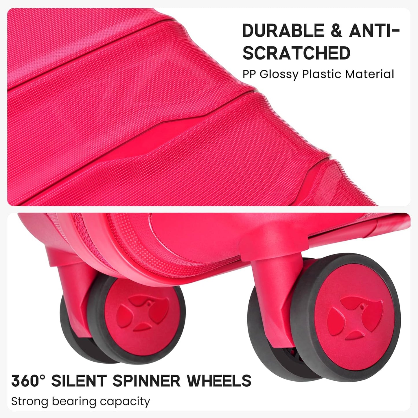 MGB Medium Luggage with Spinner Wheels Lightweight PP Hybrid Shell Suitcase With TSA Lock, Checked-Medium Luggage for Travel, Amaranth Red