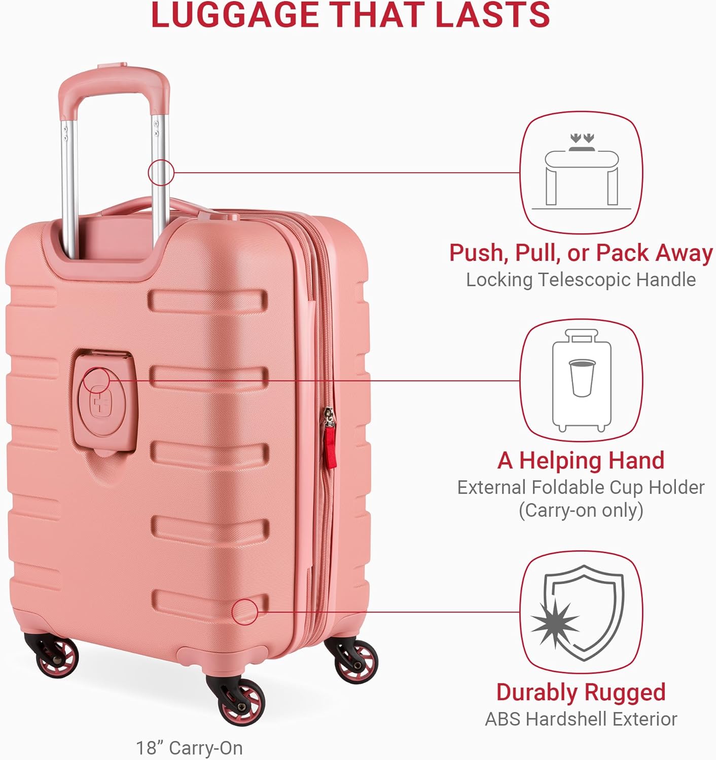 SwissGear 7366 Signature Hardside Expandable Luggage with Spinner Wheels, TSA Lock, Cup-Holder, Coral Almond, 3-Piece Set (19/23/27)