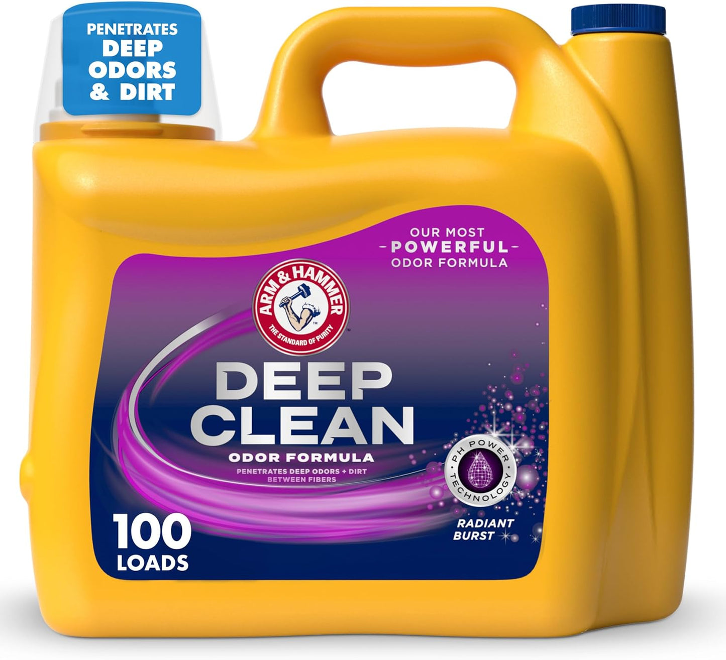 ARM & HAMMER™ Deep Clean Odor Formula Liquid Laundry Detergent, Laundry Odor Remover, Radiant Burst Scent, 150 Fl Oz, 100 Loads
