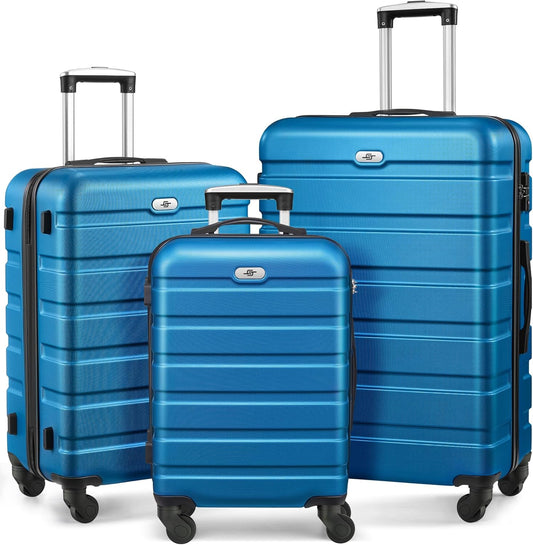 Suitour Luggage 3 Piece Sets Hard Shell Luggage Set with Spinner Wheels, TSA Lock, 20 24 28 inch Travel Suitcase Sets, Cerulean Blue