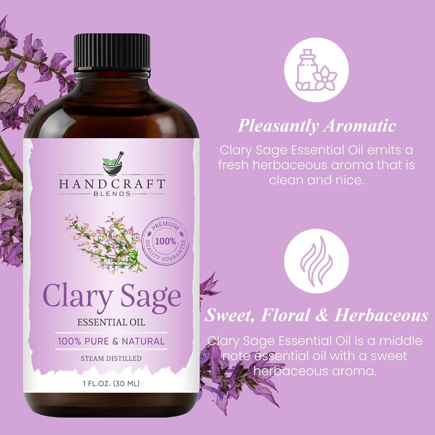 Handcraft Blends Clary Sage Essential Oil – 1 Fl Oz – 100% Pure and Natural – Premium Grade Essential Oil for Diffuser and Aromatherapy, Skin, Massage, Candle and Soap Making Fragrance