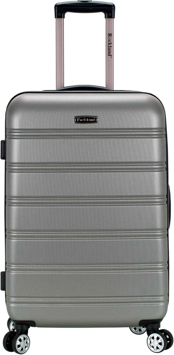 Rockland Melbourne Hardside Expandable Spinner Wheel Luggage, Silver, Checked-Medium 24-Inch