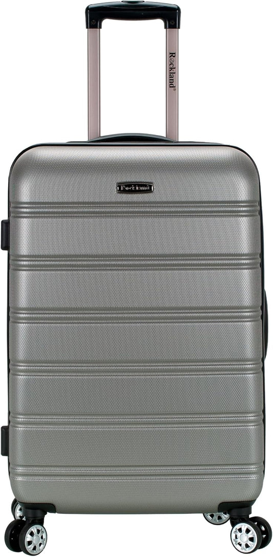 Rockland Melbourne Hardside Expandable Spinner Wheel Luggage, Silver, Checked-Medium 24-Inch