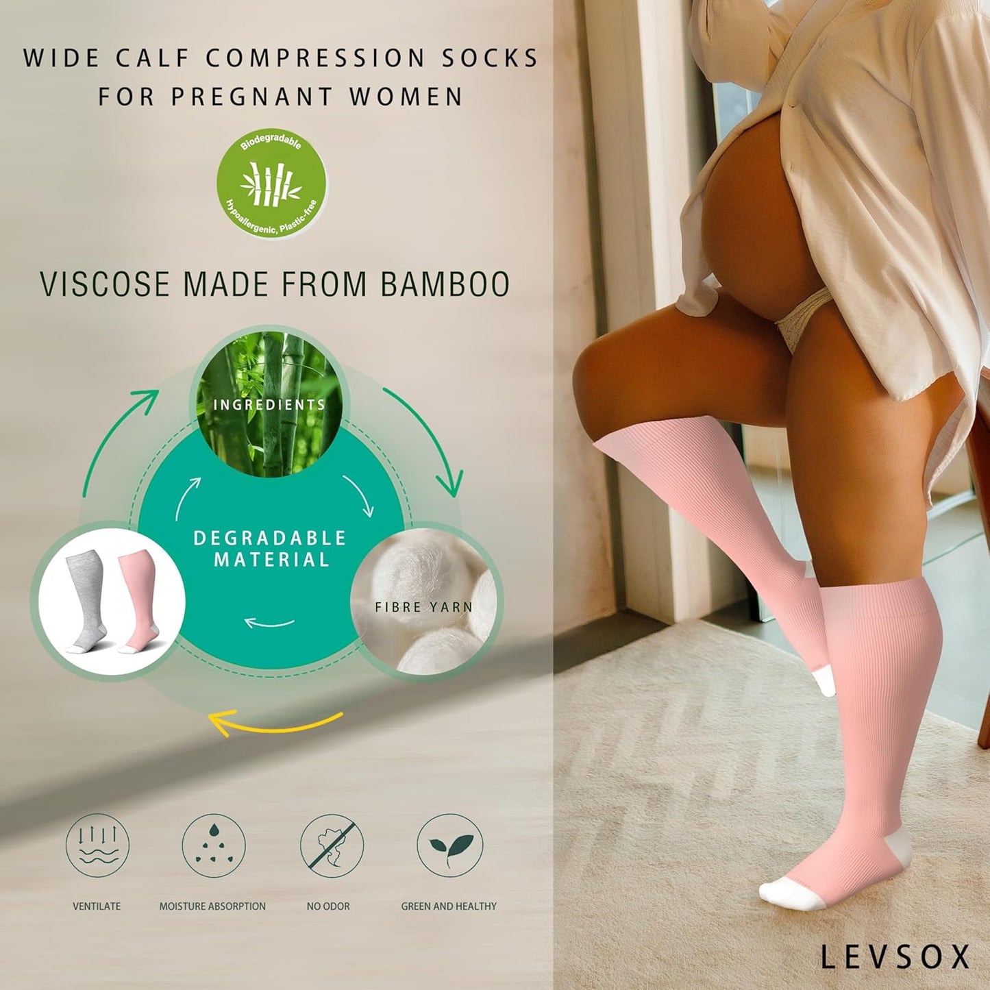 LEVSOX Wide Calf Compression Socks for Women&Men Plus Size 15-20mmHg Knee High Large Support Stockings for Circulation