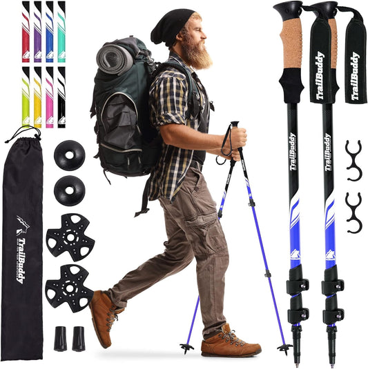 TrailBuddy Trekking Poles – Lightweight 7075 Aluminum Hiking Poles for Women, Men & Seniors – Collapsible Walking Sticks for Travel, Trails & Balance
