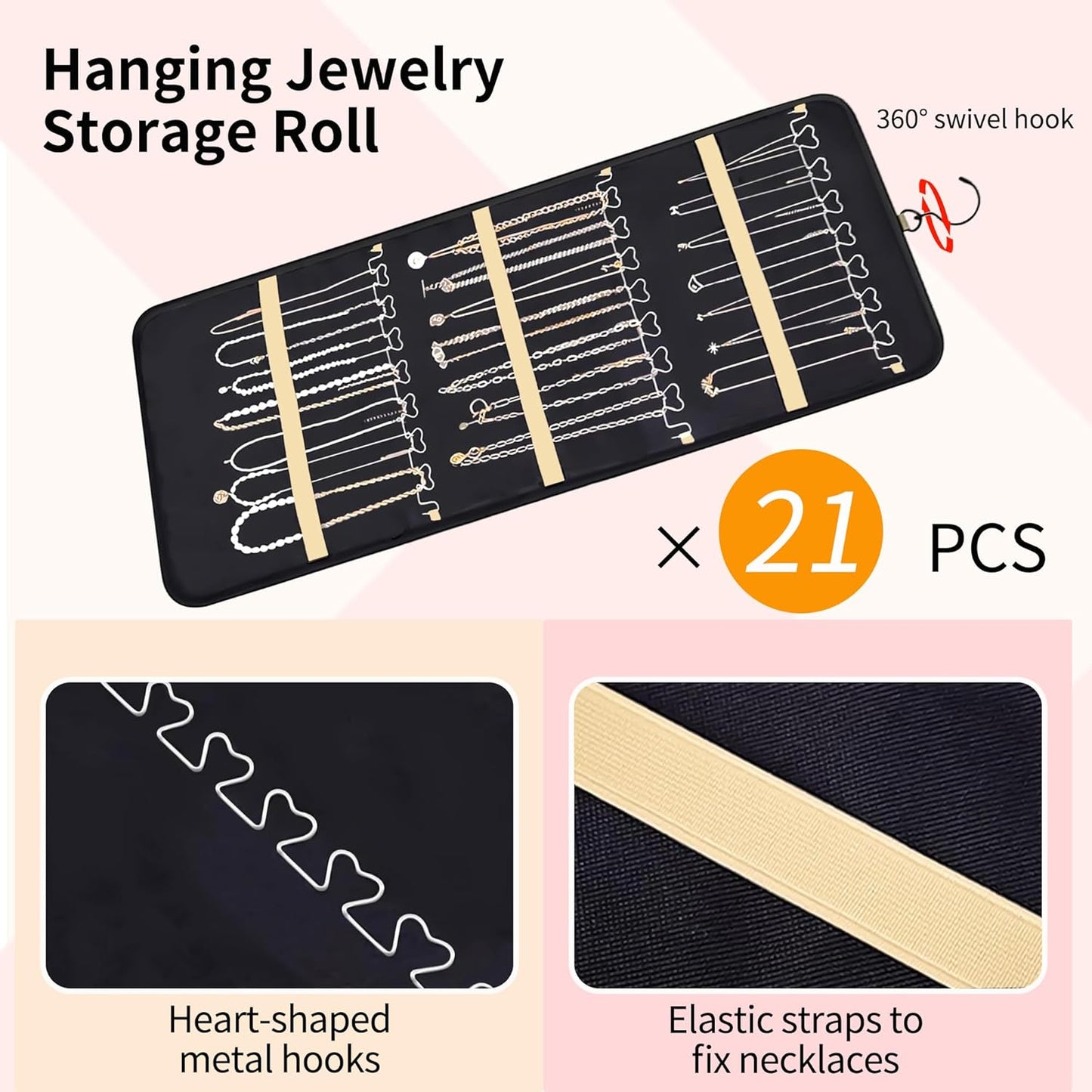 Bloss Hanging Jewelry Organizer-48 Pockets Dual-Sided Hanging Jewelry Organizers and Storage for Necklaces, Earrings Holder on Closet, Wall, Door, Christmas Gifts for Women,Blcak