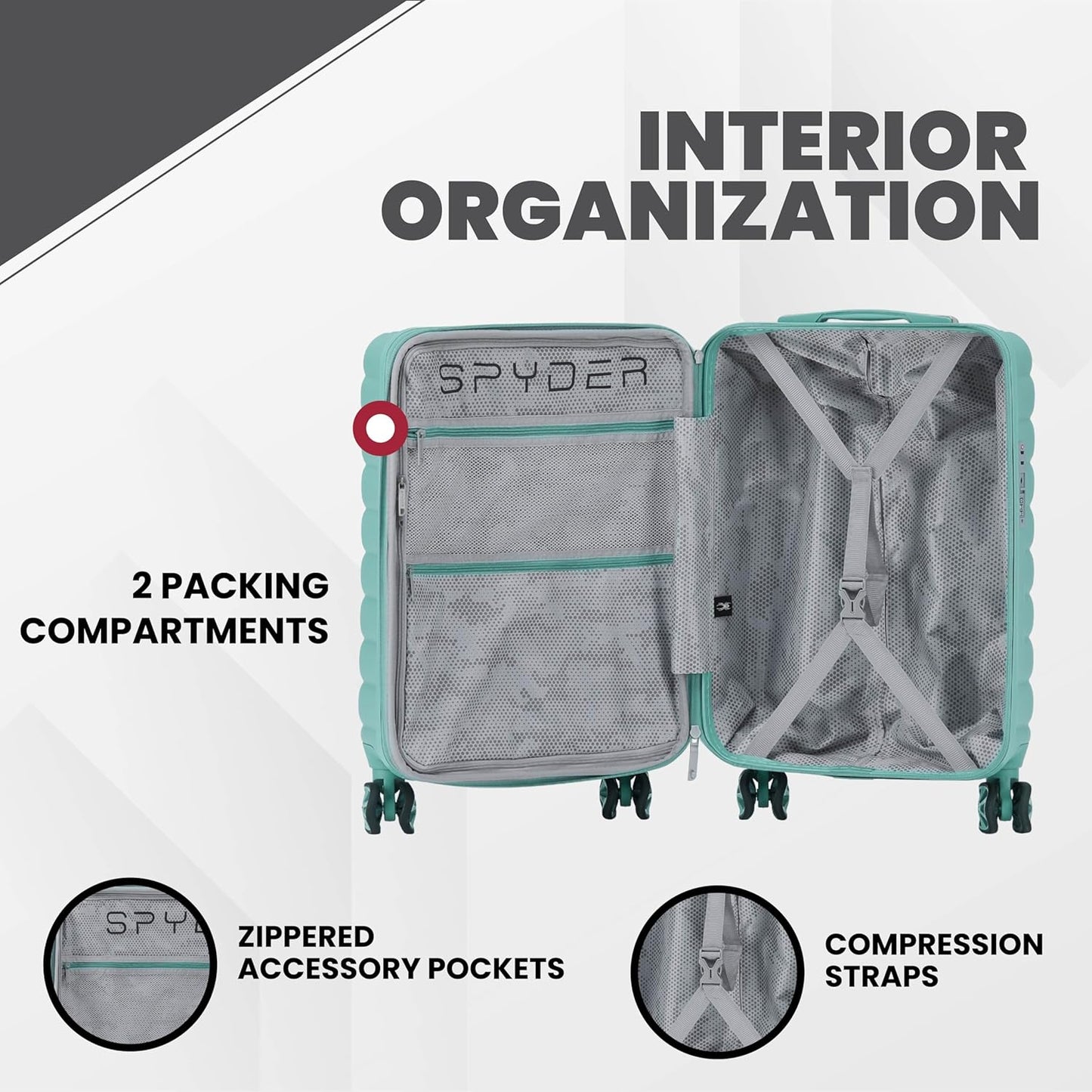 Spyder 25" Hardside Medium Checked Luggage, Durable Lightweight Hardshell Suitcase with 360° Spinner Wheels, Expandable for up to 20% More Space, TSA Approved Lock, Seafoam Green