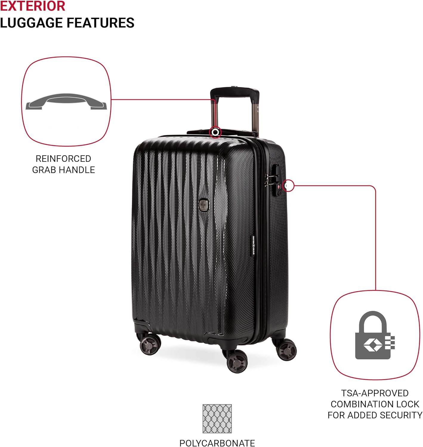 SwissGear 7272 Energie Expandable Hardside Luggage with Spinner Wheels and TSA Lock, Black, Carry-On 19-Inch