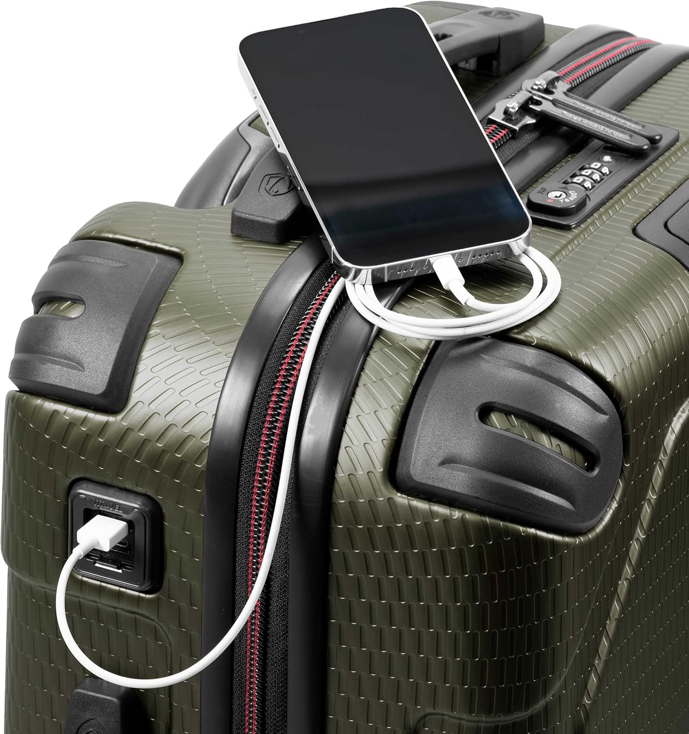 Traveler's Choice Maxporter II 22" Hardside Polycarbonate Spinner Carry-On Luggage, USB Port, TSA Lock, Dark Green