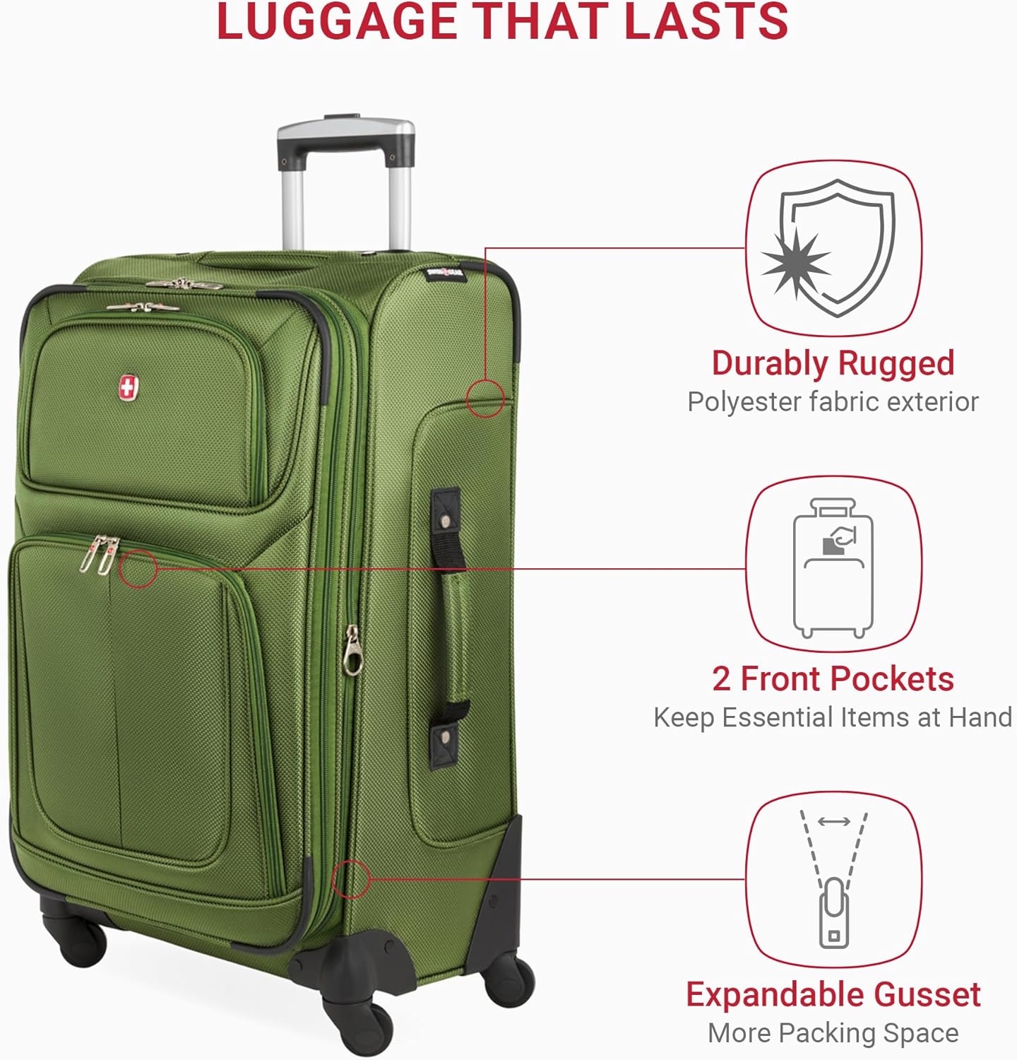 SwissGear Sion Softside Expandable Luggage with Spinner Wheels, Evergreen, 2-Piece Set (21/29)