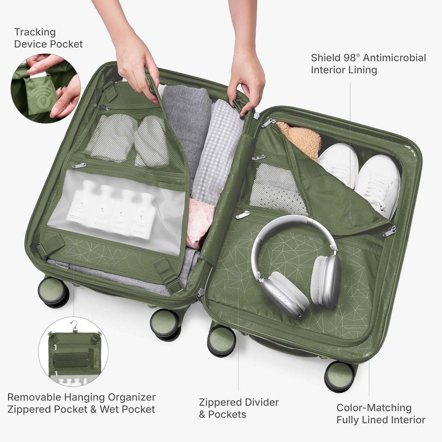 Traveler's Choice Edinburgh II Hardside Spinner Luggage with TSA Lock, Green, 29" Large