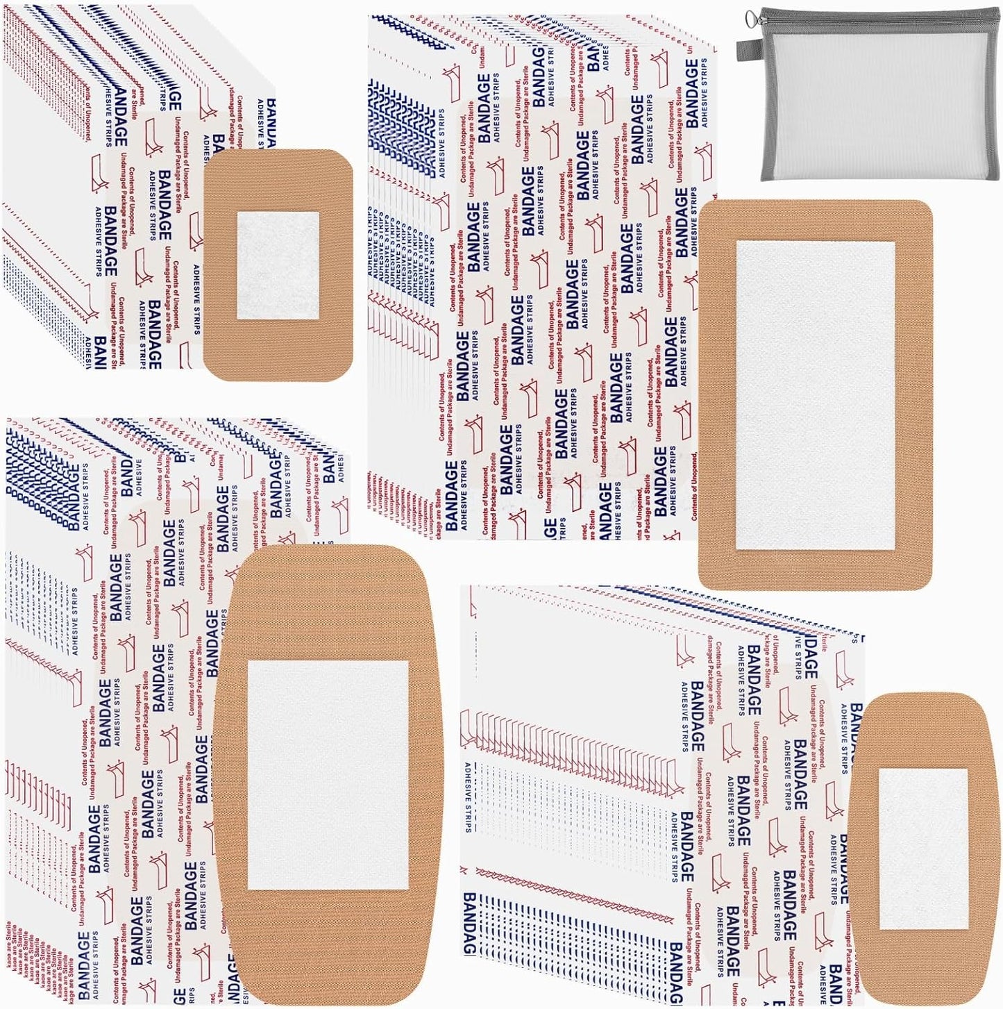 100 Pcs Flexible Fabric Adhesive Pads Bandages Variety Pack – 4 Sizes Extra Large Bandaids for First Aid and Wound Care, Minor Cuts & Scrapes Protection, Cushion Painful Wounds