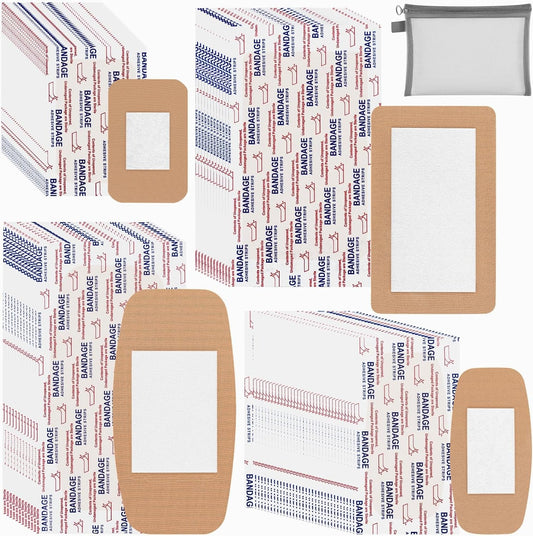 100 Pcs Flexible Fabric Adhesive Pads Bandages Variety Pack – 4 Sizes Extra Large Bandaids for First Aid and Wound Care, Minor Cuts & Scrapes Protection, Cushion Painful Wounds