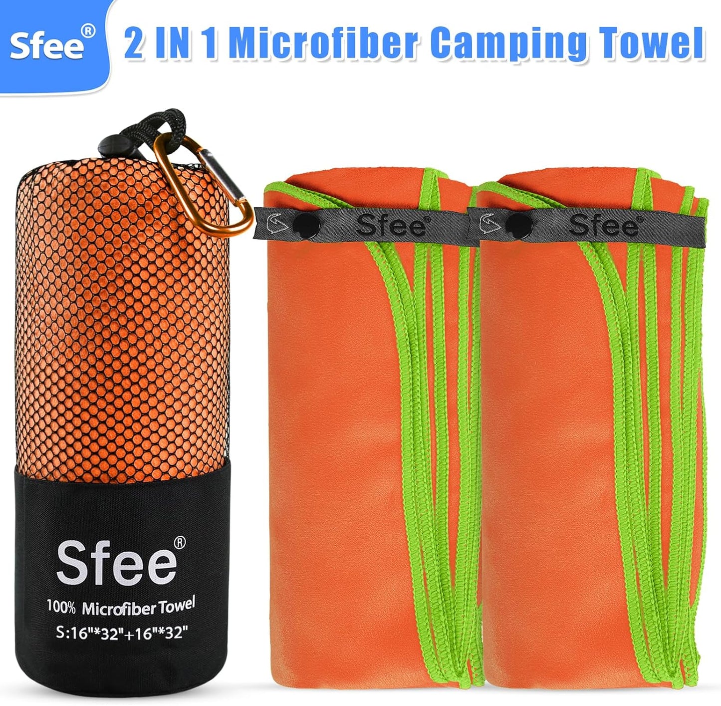 Sfee 2 Pack Microfiber Travel Towel, Quick Dry Towel Camping Towel Beach Towel Super Absorbent Compact Lightweight Sports Gym Towels Set for Beach, Gym, Hiking, Pool, Backpacking, Bath, Yoga