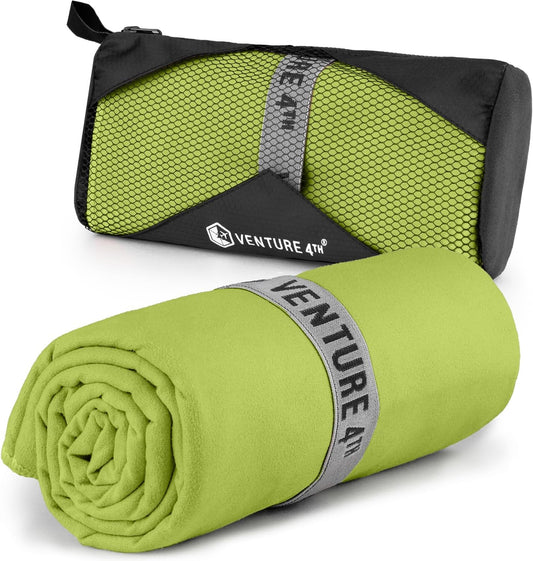 VENTURE 4TH Quick Dry Towel. Microfiber Travel Towel Ideal for Camping, Hiking, Backpacking, Gym. Lightweight & Fast Drying Travel Towels for Body. Compact & Easy to Pack - Lime Large