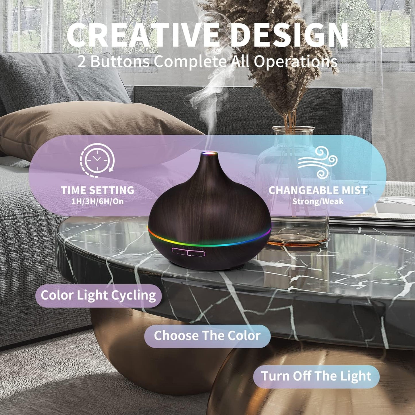 550ML Black Aroma diffusers for Essential Oils, Large Office Essential Oils Aromatherapy Diffuser with Ambient Light & 3 Timer, waterless auto Off Cool Mist humidifier Vaporizers for Bedroom Kids