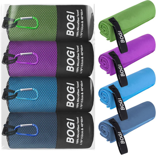 BOGI 4 Pack(8 pcs) Microfiber Travel Sports Towel-Quick Dry Towel, Soft Lightweight Microfiber Camping Towel Absorbent Compact Travel Towel for Camping Gym Beach Bath Yoga Swimming Backpacking-Large