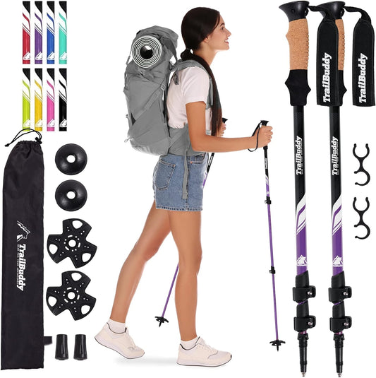 TrailBuddy Trekking Poles – Lightweight 7075 Aluminum Hiking Poles for Women, Men & Seniors – Collapsible Walking Sticks for Travel, Trails & Balance