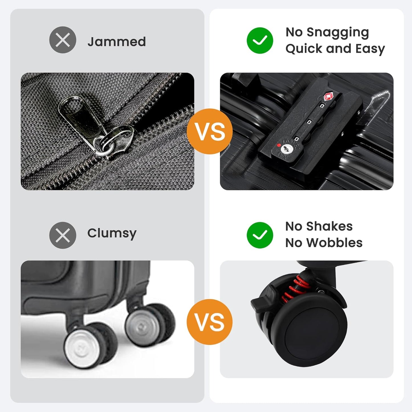 26 Inch Checked Luggage with Spinner Wheels, No Zipper Aluminum Frame Hard Shell Suitcases with TSA Lock, PC+ABS Lightweight Large Suitcase for Travel (Black)