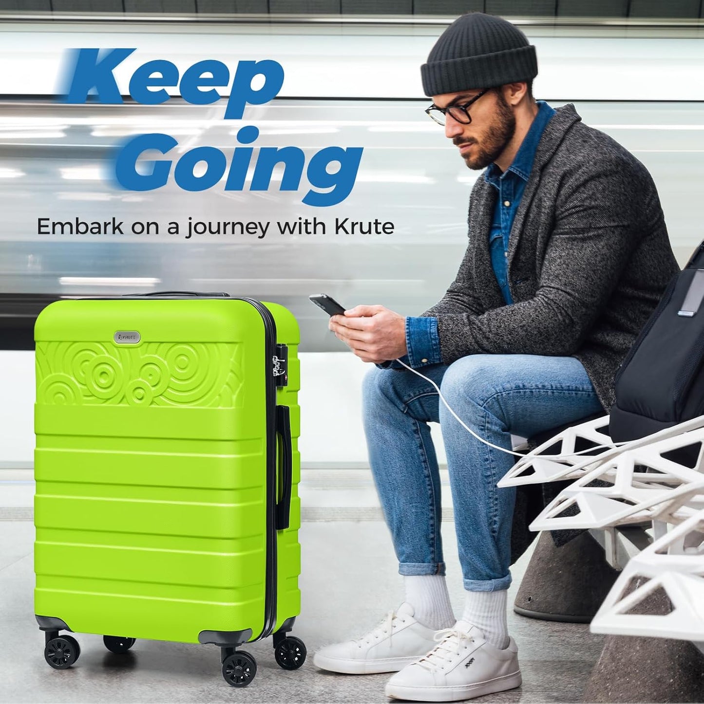 Krute Suitcases with Wheels Checked Luggage 24 Inch PC ABS Lightweight TSA Lock Travel Luggages Hard Side Suitcase