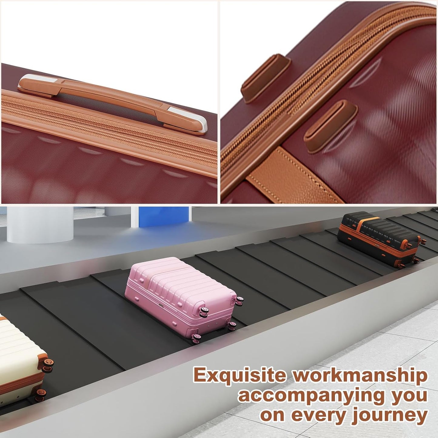 Kono Medium Sized Checked Luggage, 24 Inch Expandable with Spinner Wheels, TSA Lock, ABS + PC Lightweight Travel Suitcase with Larger Capacity and Lighter Weight, Burgundy