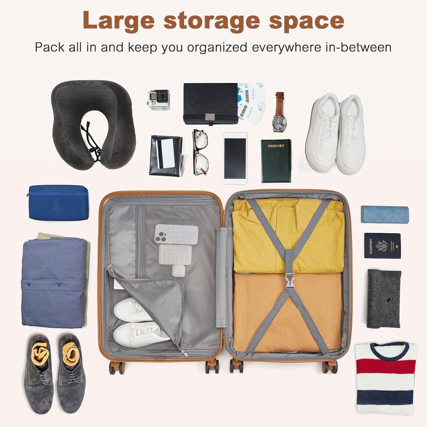 Kono Medium Sized Checked Luggage, 24 Inch Expandable with Spinner Wheels, TSA Lock, ABS + PC Lightweight Travel Suitcase with Larger Capacity and Lighter Weight, Navy