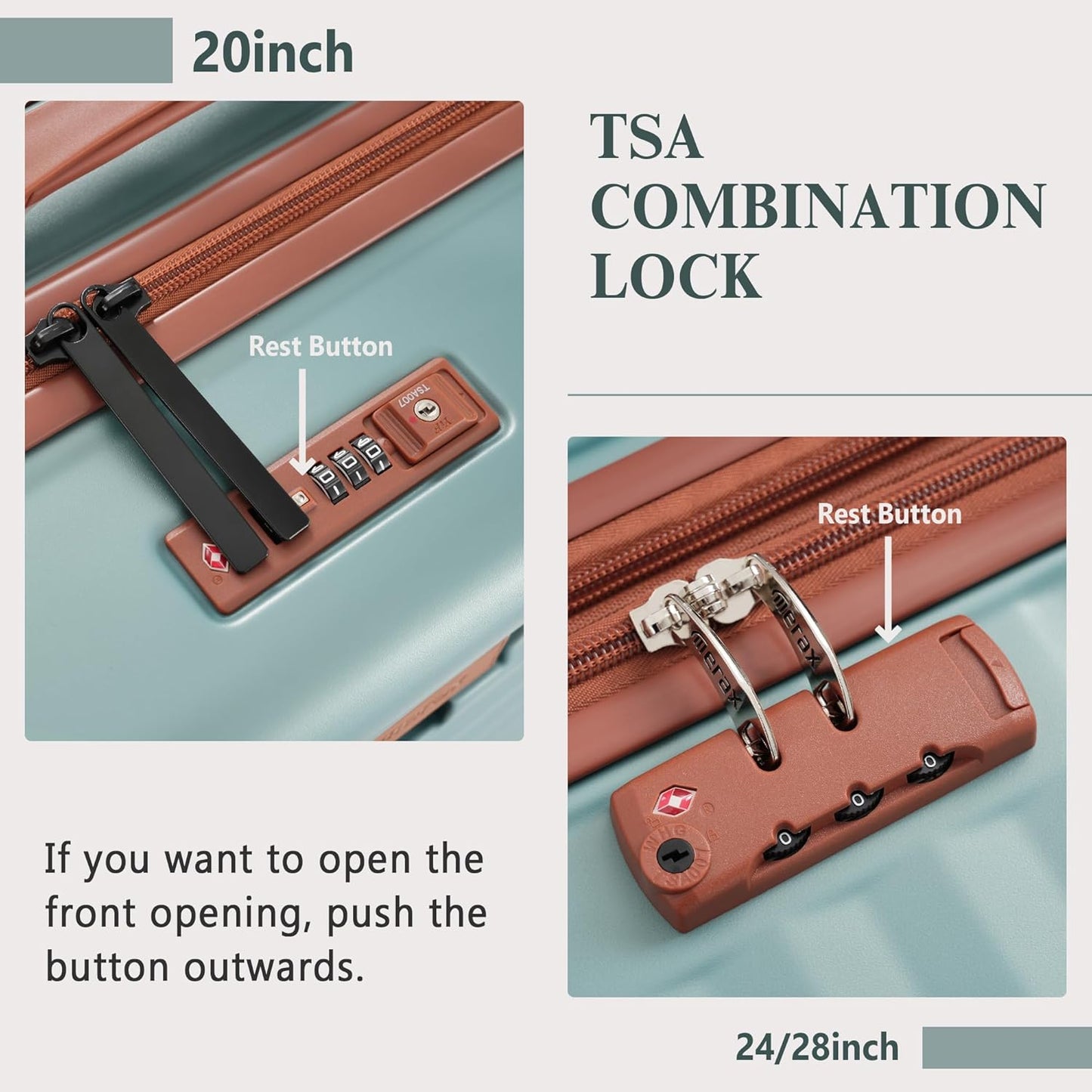 Merax Luggage Sets 3 Piece Front Opening, Hardside Lightweight Carry on Suitcase with Cup Holder USB Port,Durable Expandable Luggage with Bags Spinner Wheels and TSA Lock,Blue Green