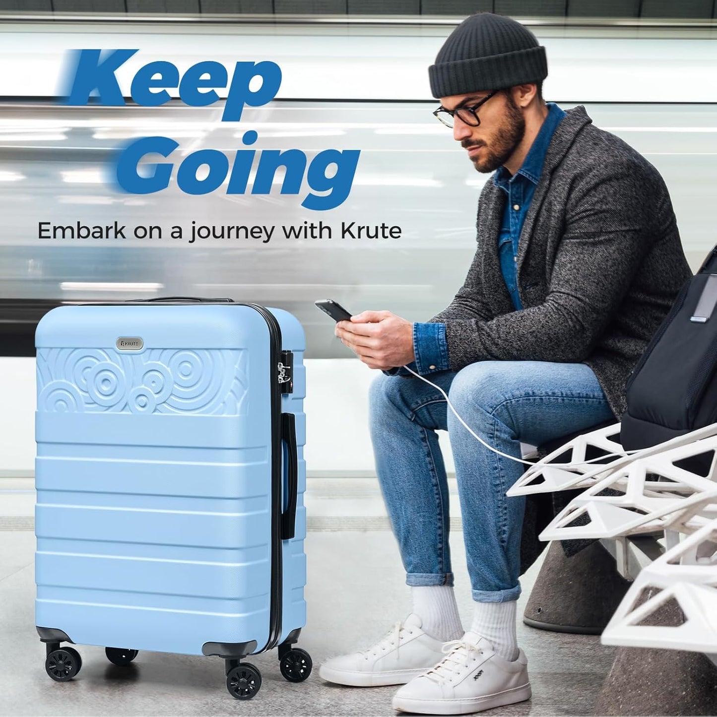 Krute Suitcases with Wheels Checked Luggage 24 Inch Lightweight PC ABS TSA Lock Hard Side Travel Suitcase