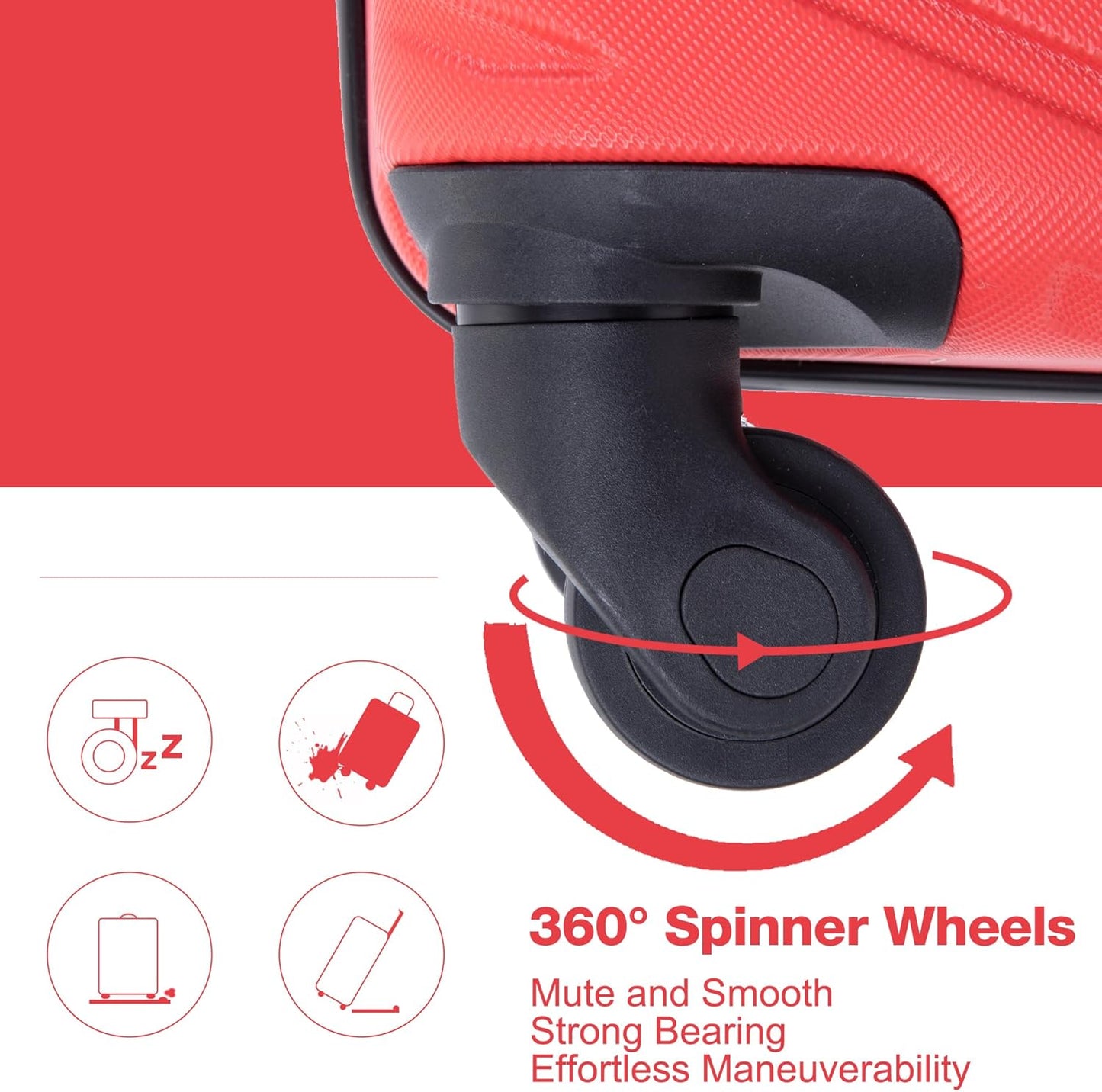 4-Piece Hardside Luggage Set with TSA Lock, Lightweight ABS Suitcases With Spinner Wheel Scratch Resistant, 16/20/24/28 inch, Vibrant Red